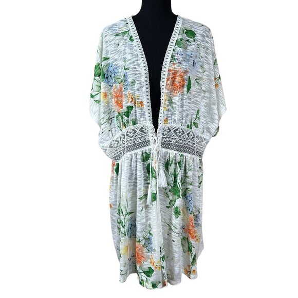 Cato EST 1946 White Green Soft Knit Floral Lace Cover-Up Plus Size 22/24 - Picture 1 of 11